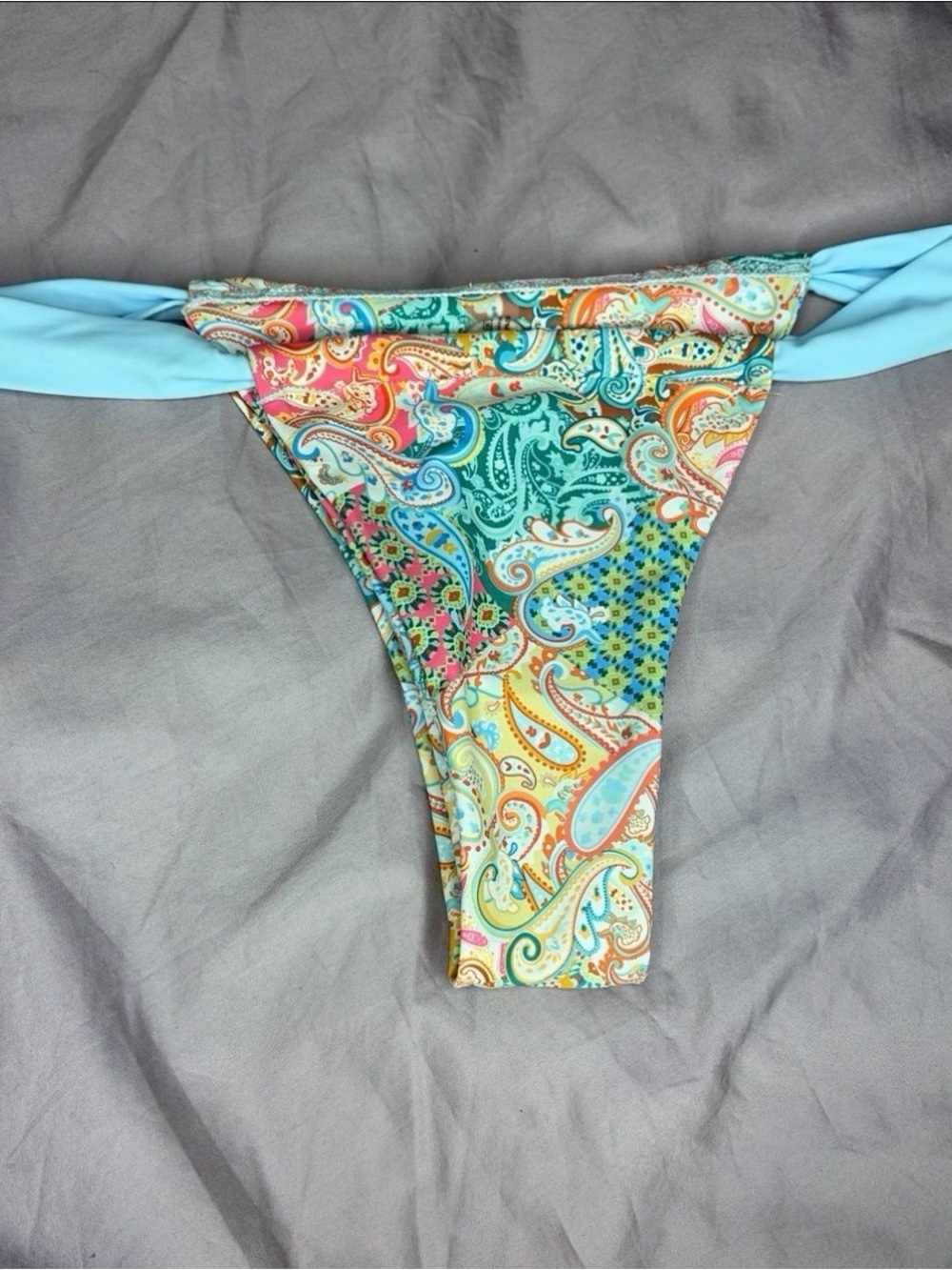 NEW | Multicolor Paisley Triangle Bikini with Light Blue Straps - Picture 4 of 6